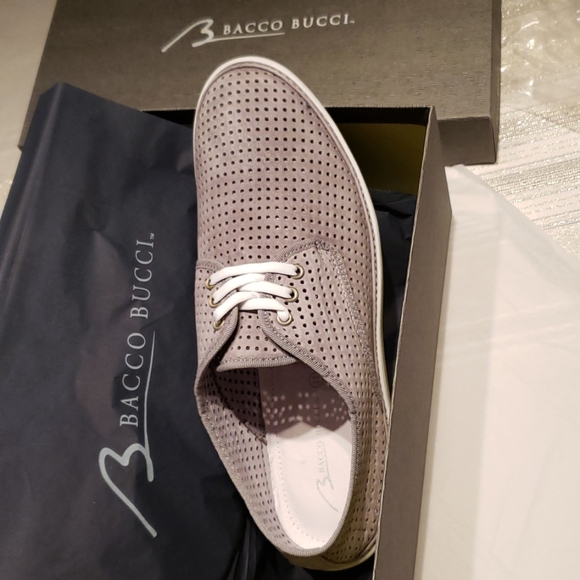 Bacco Bucci ITALY Perforated Suede Leather Sneakers Shoe Men's 11 NEW NIB Grey - Picture 10 of 13